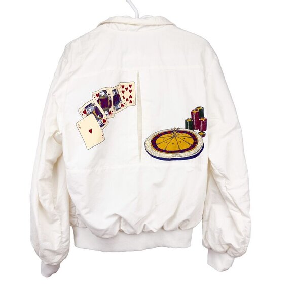 HARTWELL 90’s VTG White Bomber Gambling Jacket with Gold Accents sz M - Picture 1 of 15
